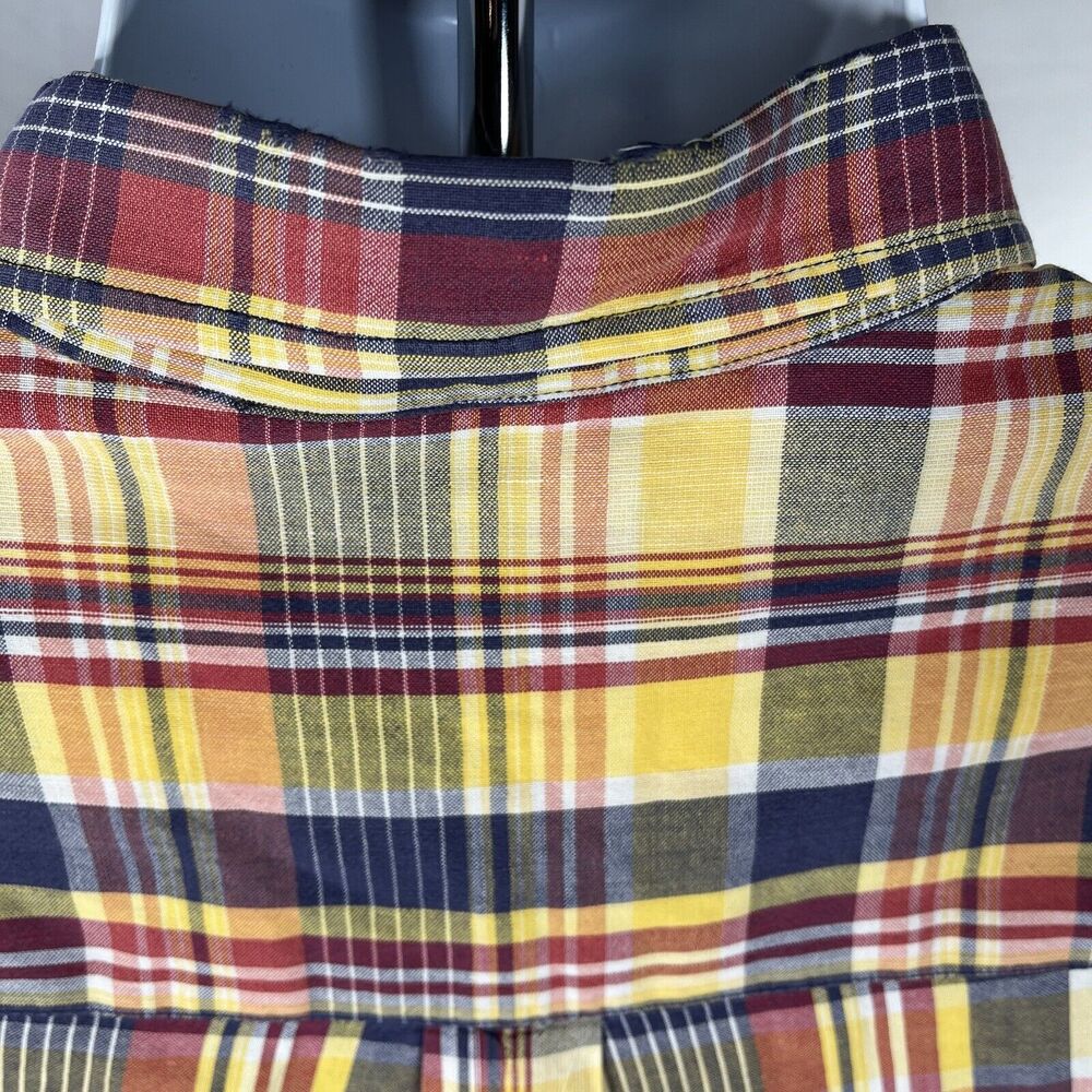 LANDS ENDS BUTTON DOWN LONG SLEEVE SHIRT MENS LARGE TALL YELLOW PLAID RED RIPPED - Picture 12 of 14